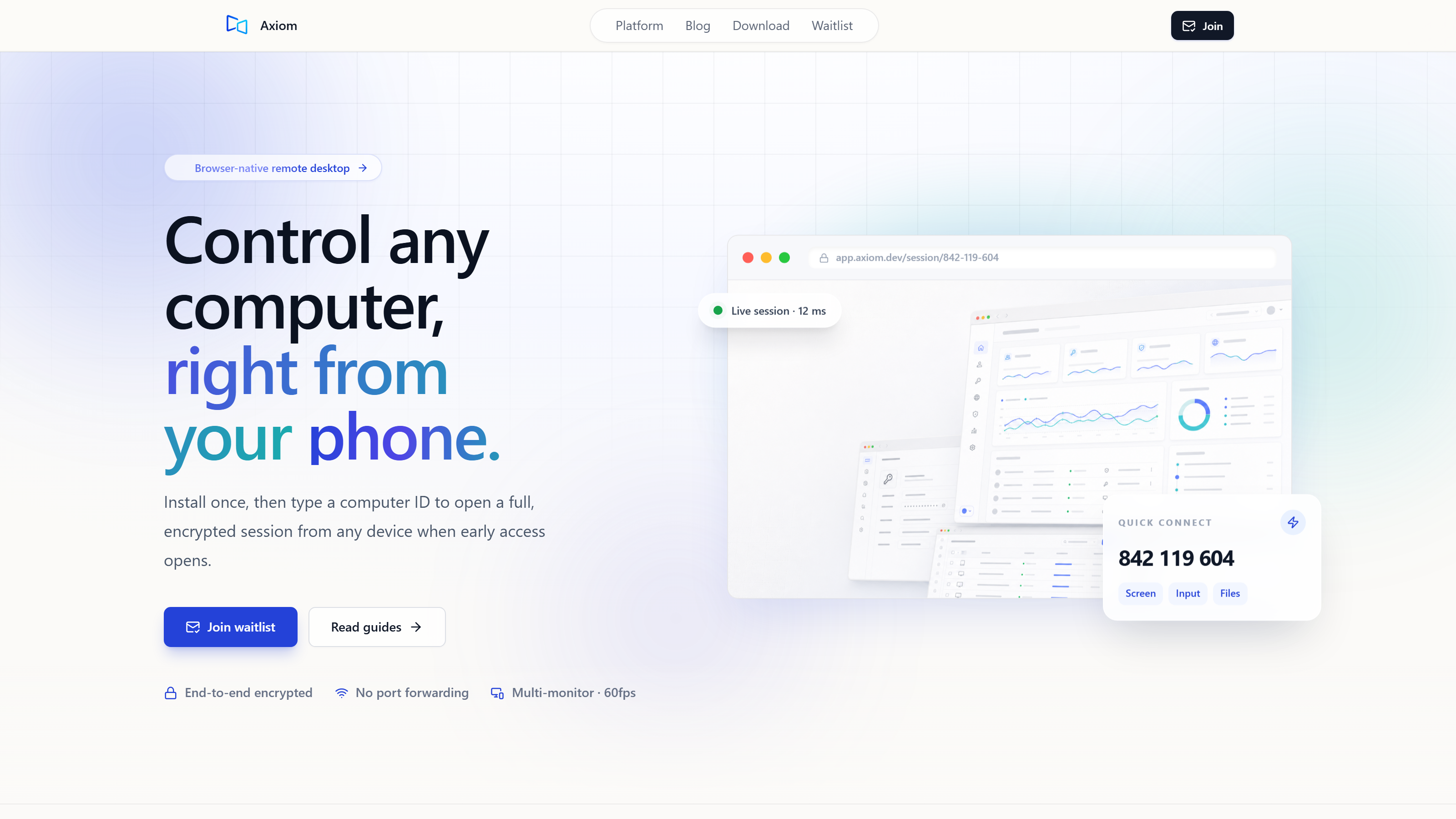 Axiom homepage: control any computer right from your browser